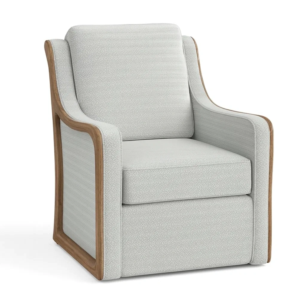 Poltrona in Tessuto Poliestere Grigio Chiaro con Telaio in Legno-MOBIDONA