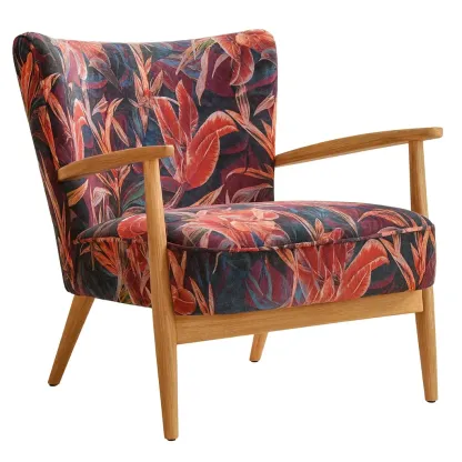 Poltrona in Velluto Multicolore con Struttura in Legno di Quercia-MOBIDONA