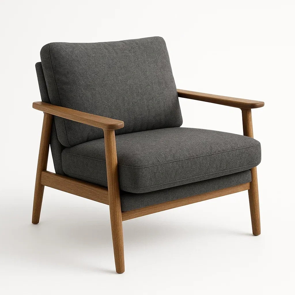 Poltrona in Tessuto Grigio con Legno di Quercia 75x80x85 cm-MOBIDONA