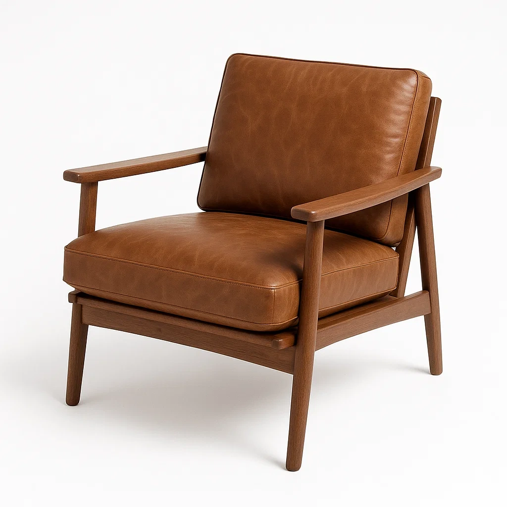 Poltrona in Pelle Sintetica Marrone con Struttura in Legno-MOBIDONA