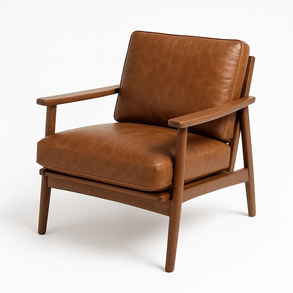 Poltrona in Pelle Sintetica Marrone con Struttura in Legno-MOBIDONA