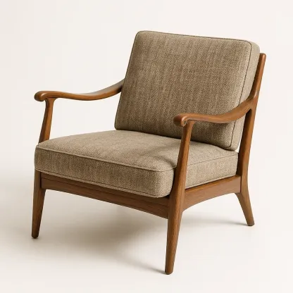 Poltrona in Legno Massello con Rivestimento in Tessuto Marrone-MOBIDONA