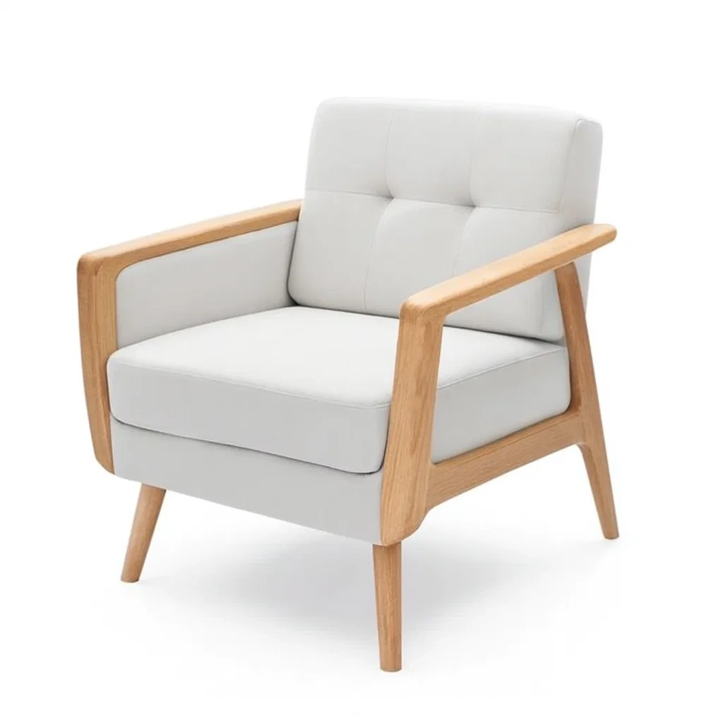 Poltrona in Legno Massello con Rivestimento in Ecopelle Bianca-MOBIDONA