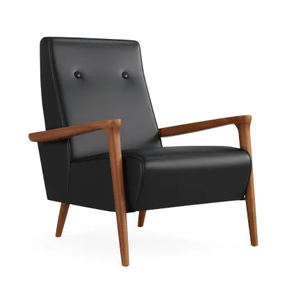 Poltrona in Pelle Sintetica Nera con Struttura in Legno Massello-MOBIDONA