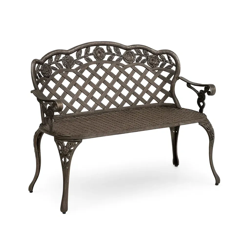 Panchina da giardino in Alluminio Marrone Decorata con Fiori-MOBIDONA