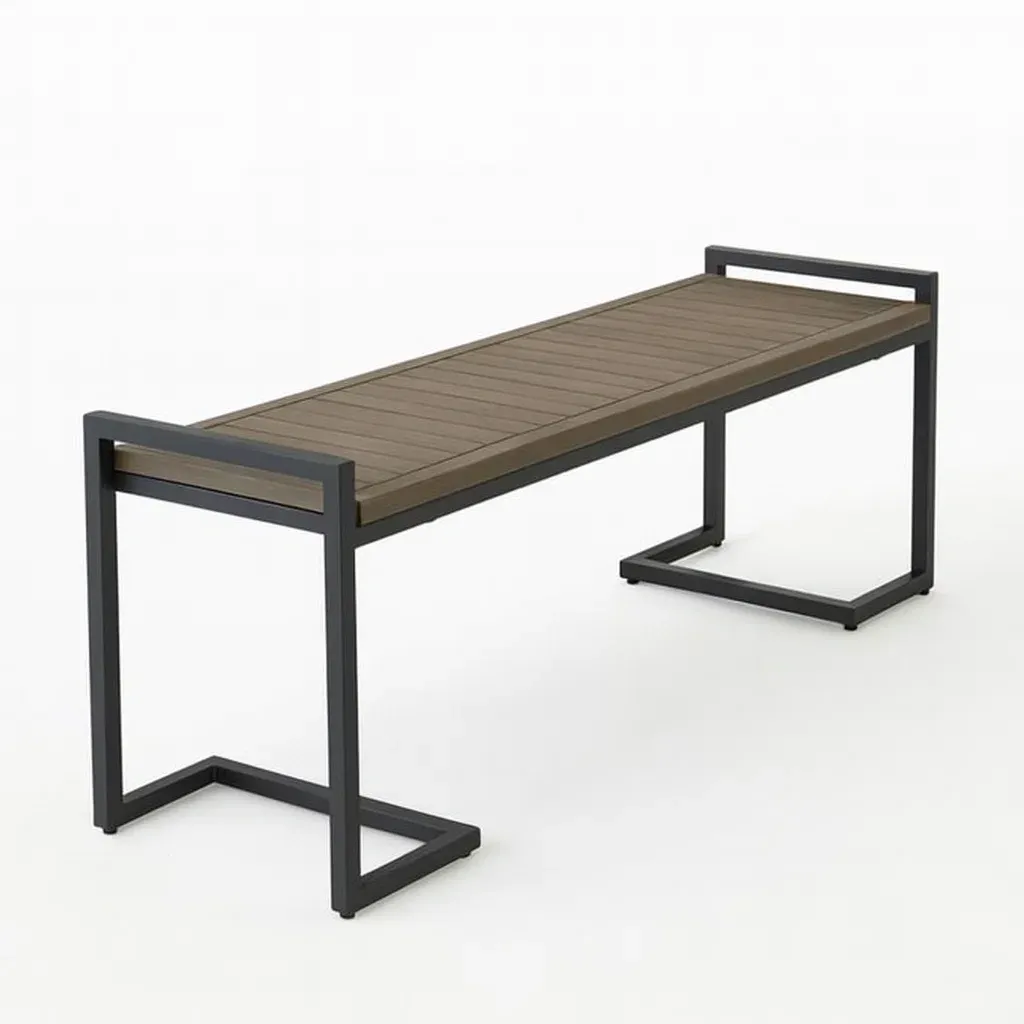 Panchina da giardino Moderna Rettangolare in Alluminio e Legno Marrone/Nero 180x40x45 cm-MOBIDONA