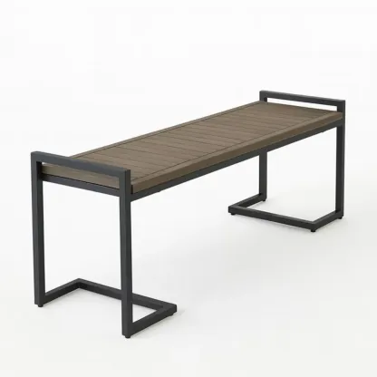 Panchina da giardino Moderna Rettangolare in Alluminio e Legno Marrone/Nero 180x40x45 cm-MOBIDONA