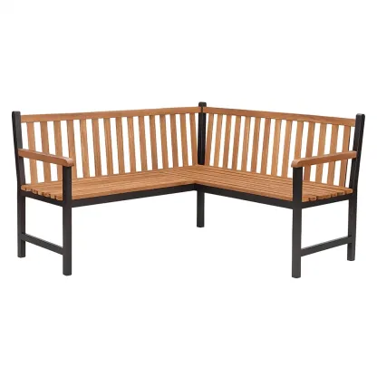 Panchina da giardino Angolare in Teak e Acciaio per Esterno-MOBIDONA