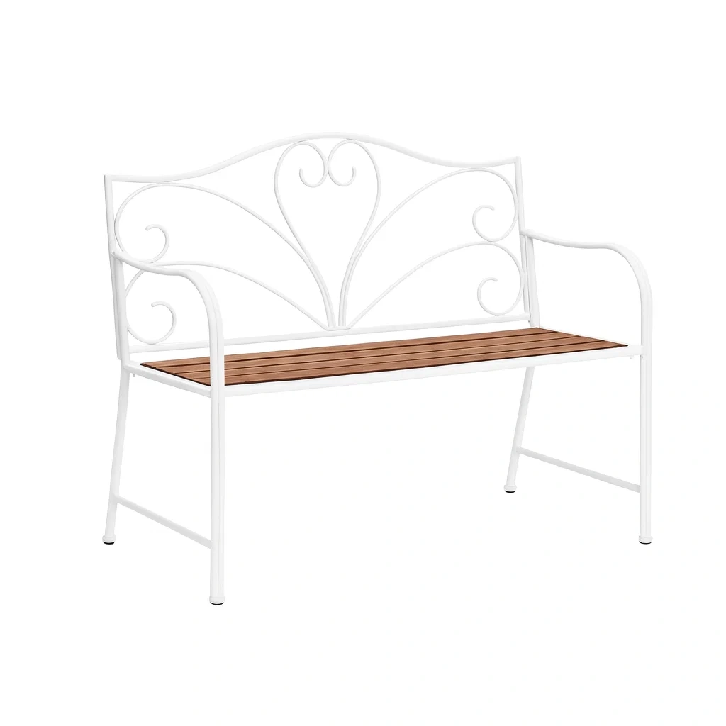 Panchina da giardino in Metallo Bianco e Legno-MOBIDONA