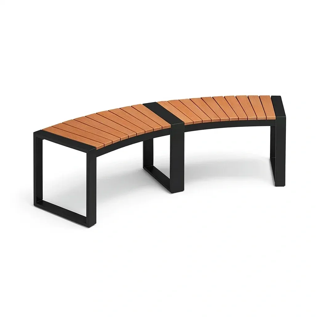 Panchina da giardino Curva in Legno Massello e Acciaio 150x45x45 cm-MOBIDONA