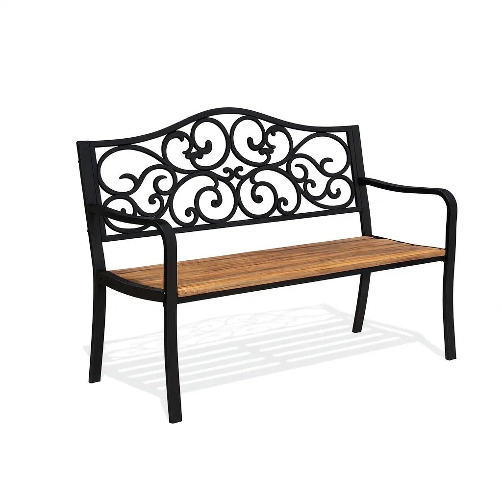 Panchina da giardino in Metallo Nero e Legno-MOBIDONA