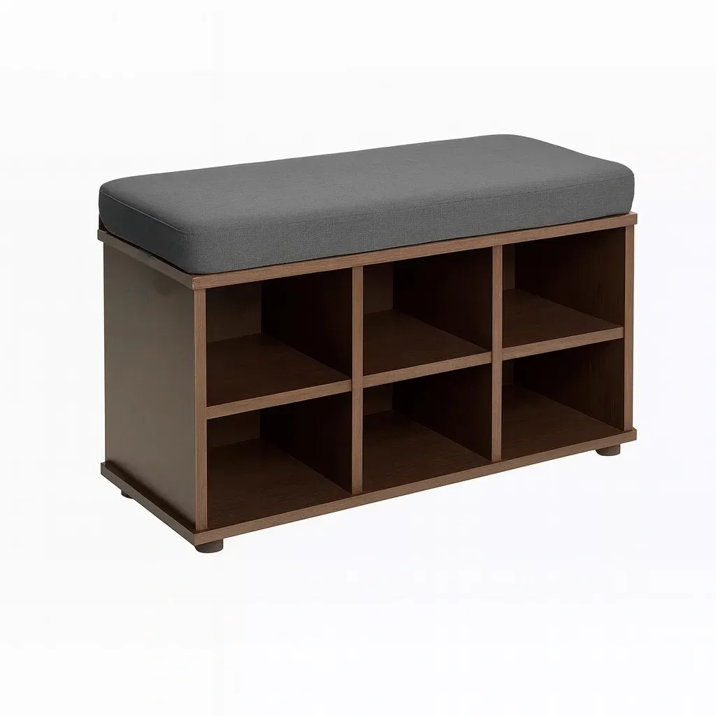 Panchina contenitore in Legno con Cuscino Imbottito Grigio e 6 Scomparti-MOBIDONA