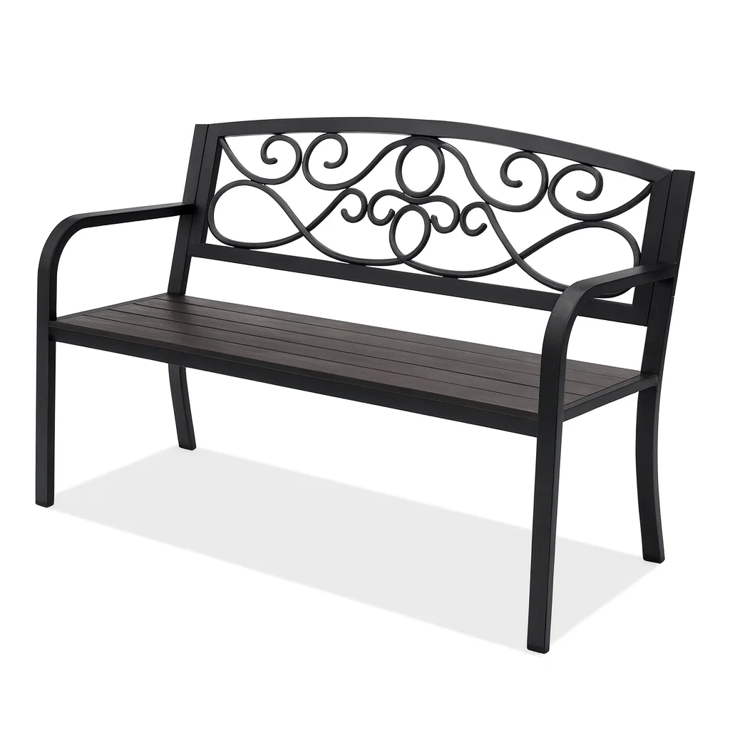 Panchina da giardino in Acciaio verniciato a polvere nero con schienale decorato-MOBIDONA