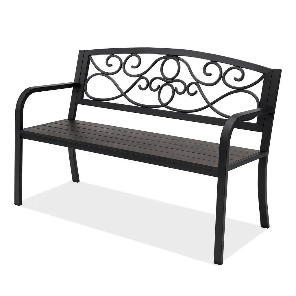 Panchina da giardino in Acciaio verniciato a polvere nero con schienale decorato-MOBIDONA