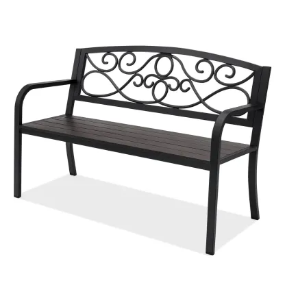 Panchina da giardino in Acciaio verniciato a polvere nero con schienale decorato-MOBIDONA