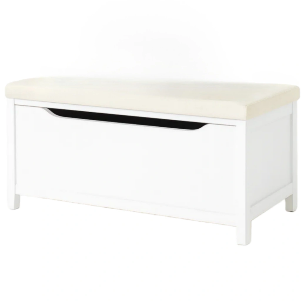 Panchina contenitore in MDF Bianco con Cuscino Crema 80x40x45 cm-MOBIDONA