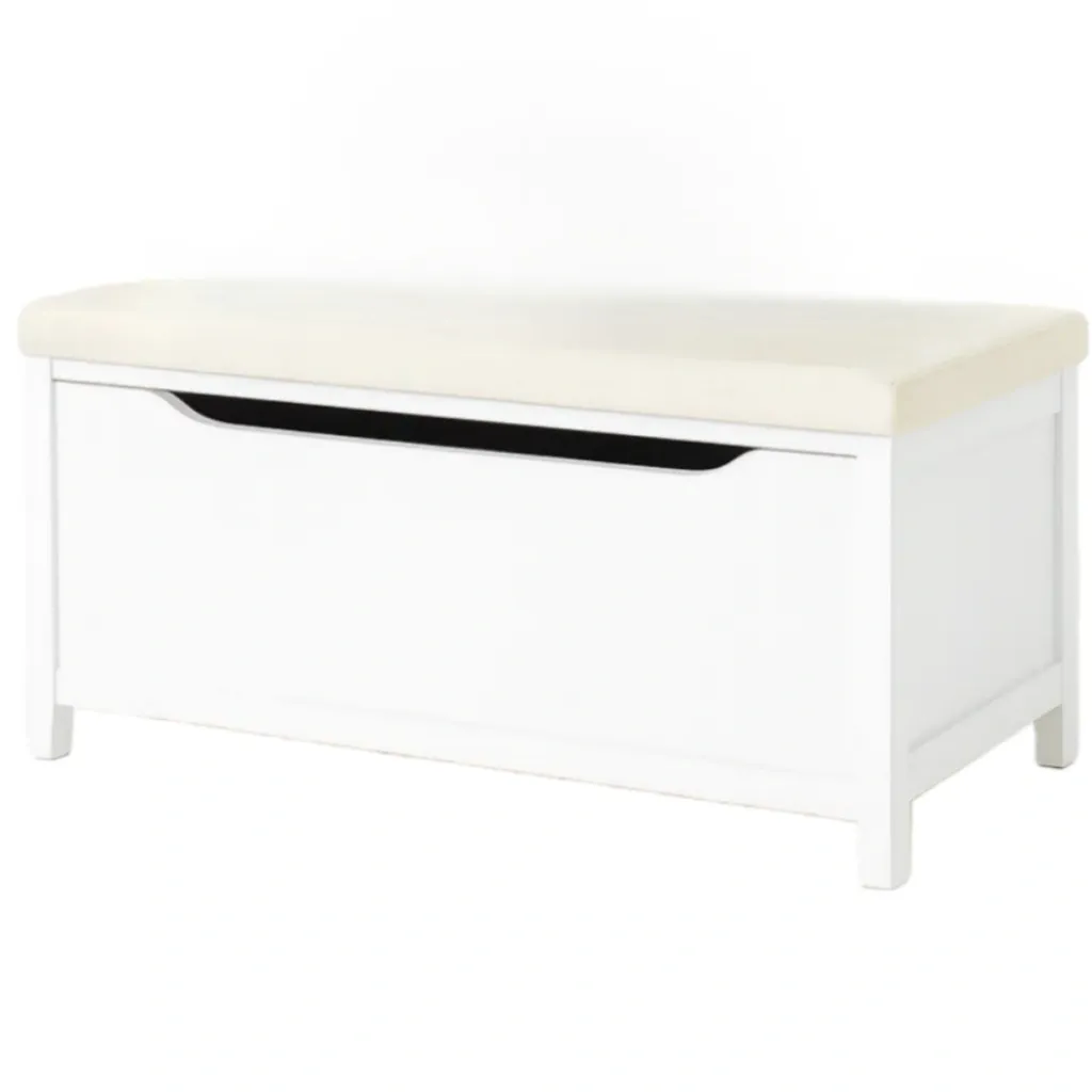 Panchina contenitore in MDF Bianco con Cuscino Crema 80x40x45 cm-MOBIDONA