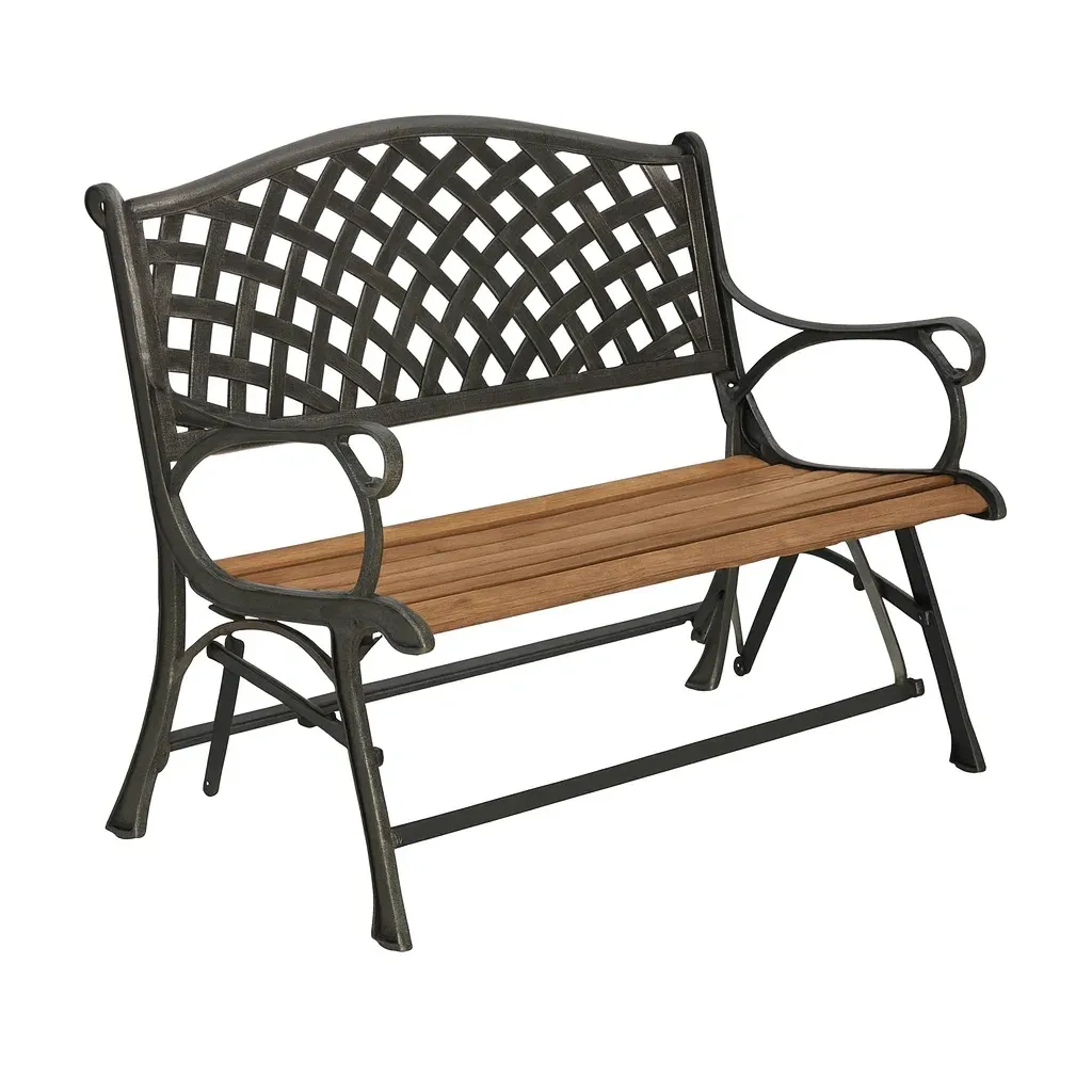 Panchina da giardino in Metallo e Legno Grigia e Marrone-MOBIDONA