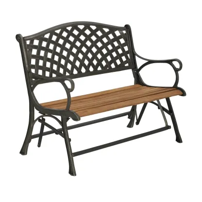 Panchina da giardino in Metallo e Legno Grigia e Marrone-MOBIDONA