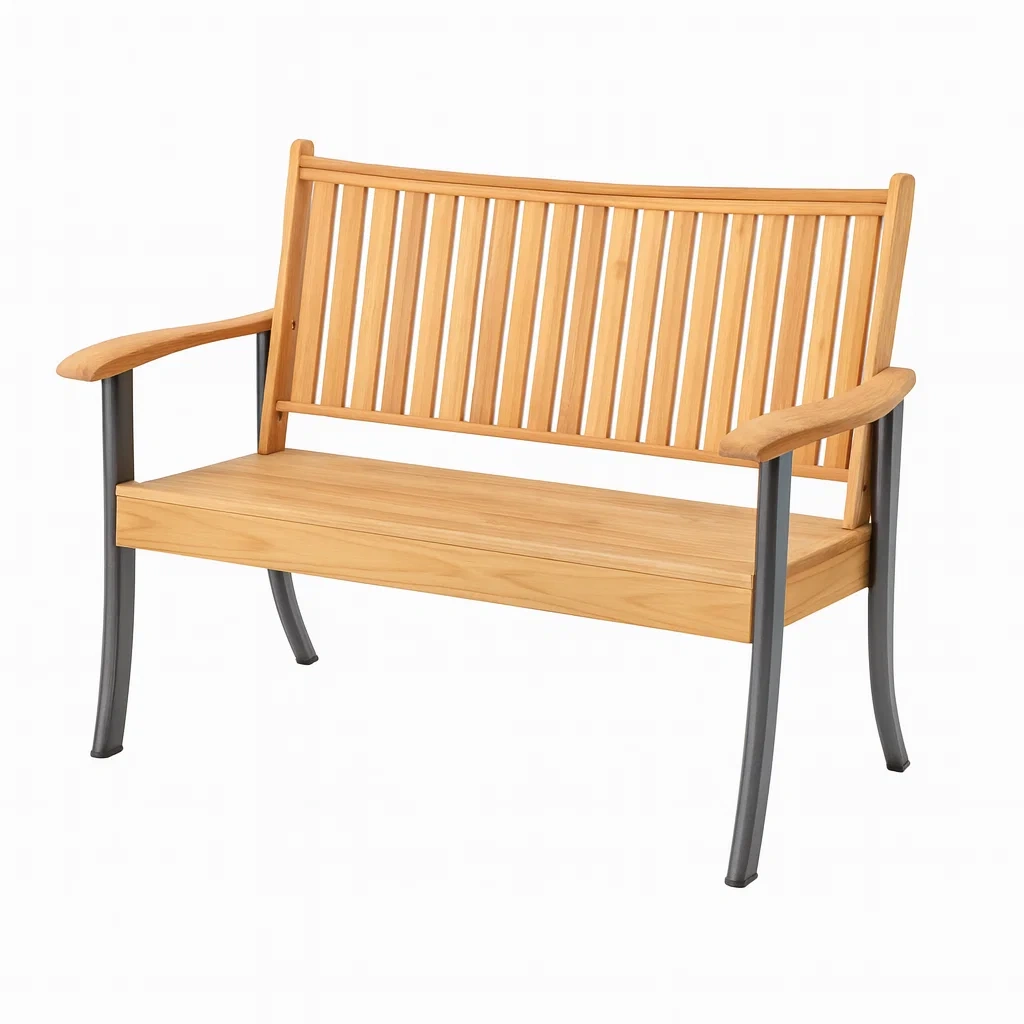 Panchina da giardino in Legno di Teak e Acciaio Grigio-MOBIDONA