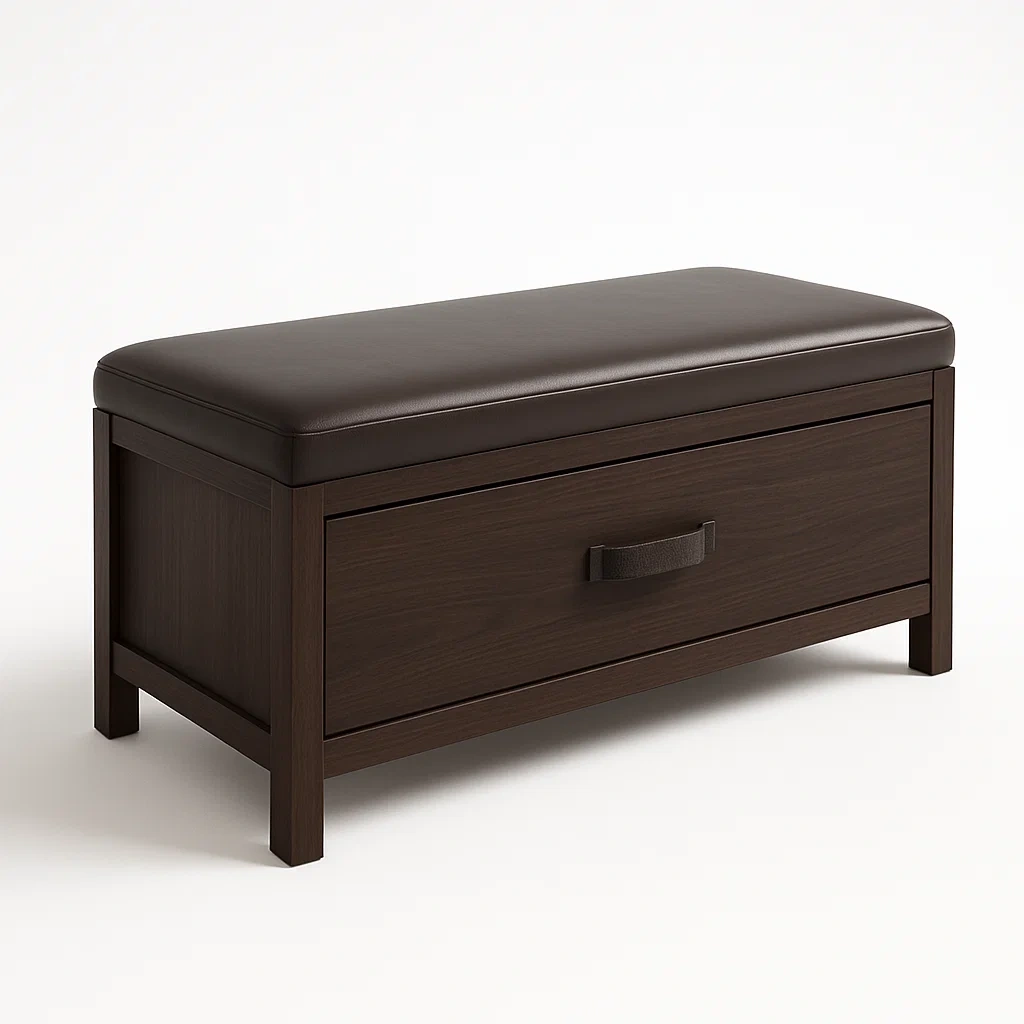 Panchina contenitore in Legno MDF e Pelle Sintetica Marrone 120x45x50 cm-MOBIDONA