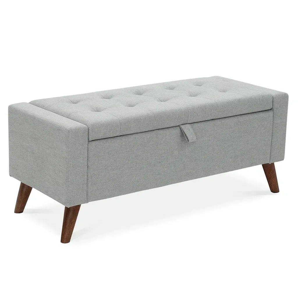 Panchina contenitore in Lino Grigio con Gambe in Legno-MOBIDONA