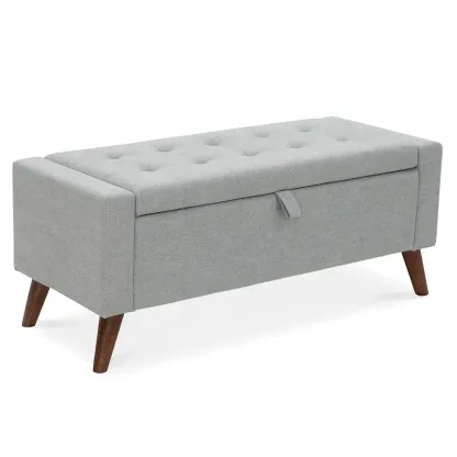 Panchina contenitore in Lino Grigio con Gambe in Legno-MOBIDONA