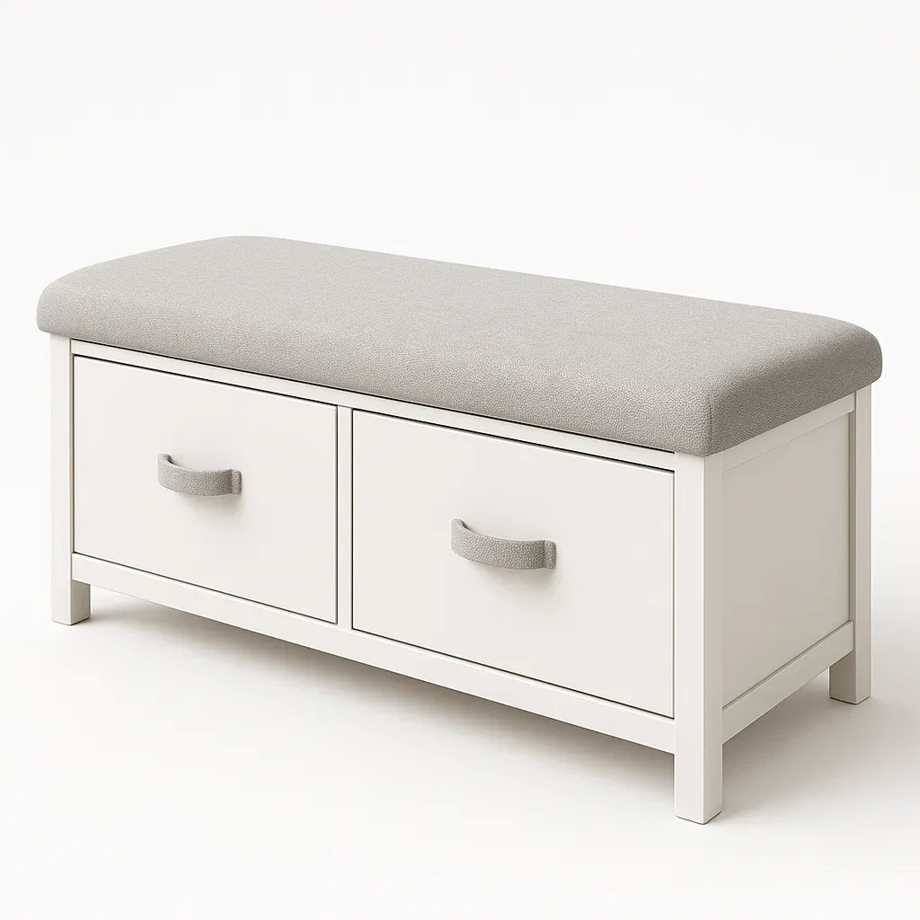 Panchina contenitore in Legno con Cuscino Grigio e 2 Cassetti 90x35x45 cm-MOBIDONA