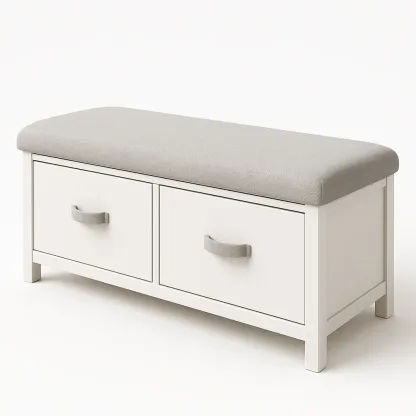 Panchina contenitore in Legno con Cuscino Grigio e 2 Cassetti 90x35x45 cm-MOBIDONA