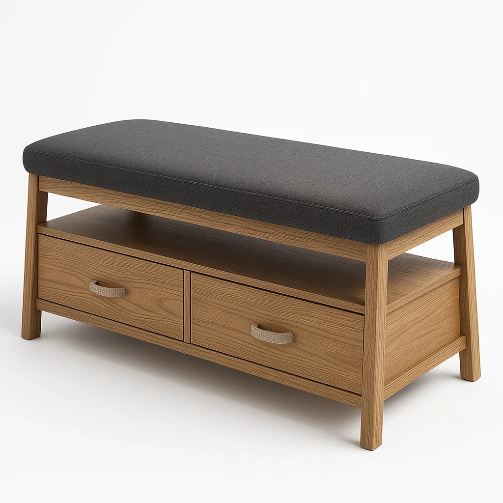 Panchina contenitore in Legno con Cassetti e Seduta Imbottita Grigia-MOBIDONA