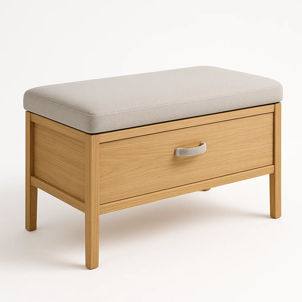 Panchina contenitore in Legno di Rovere e Tessuto Beige 90x40x45 cm-MOBIDONA