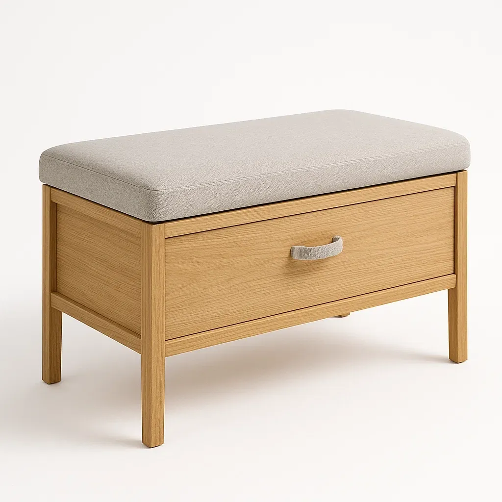 Panchina contenitore in Legno di Rovere e Tessuto Beige 90x40x45 cm-MOBIDONA