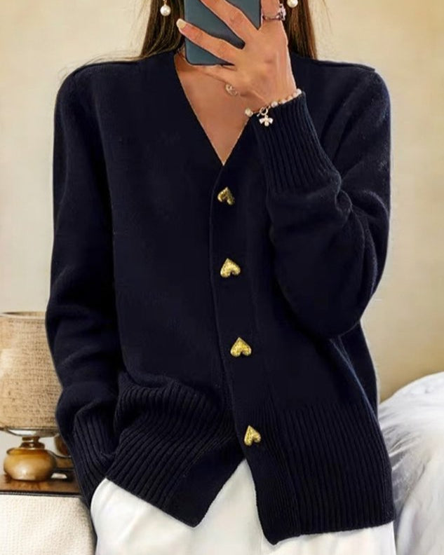 Elegant Cardigan with Heart Buttons-wowopig