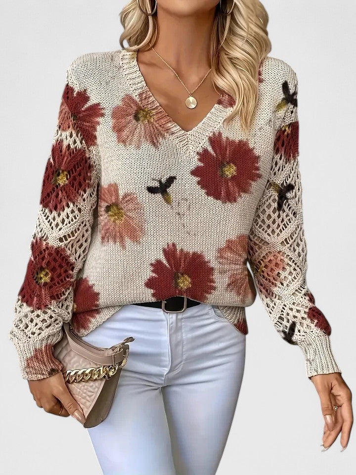 Elegant Sweater with Floral Pattern-wowopig