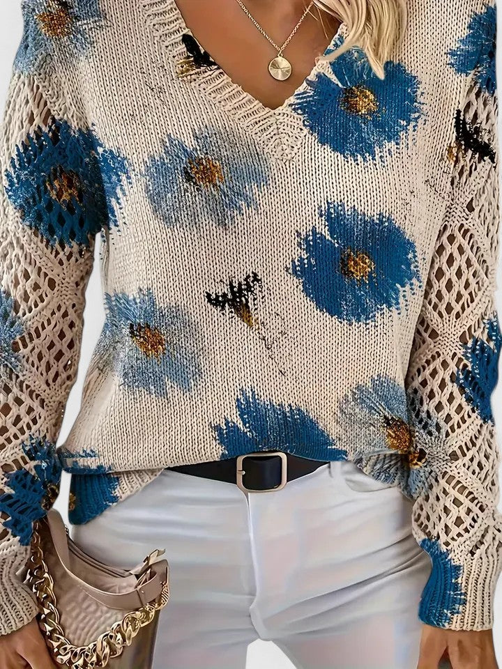 Elegant Sweater with Floral Pattern-wowopig