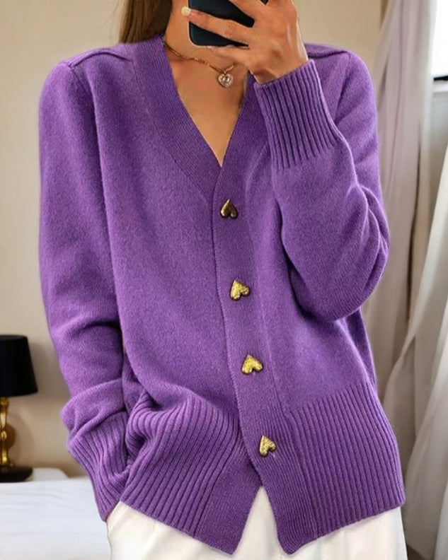 Elegant Cardigan with Heart Buttons-wowopig