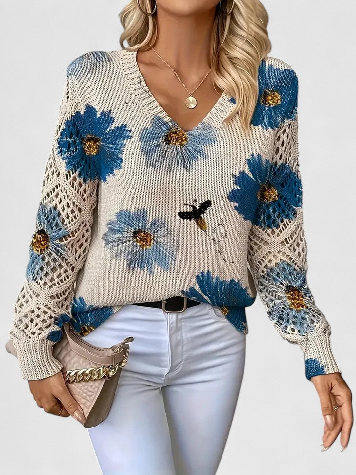 Elegant Sweater with Floral Pattern-wowopig