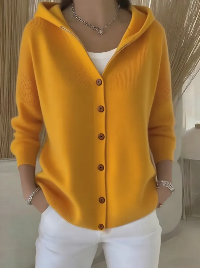 Women's Cashmere Button Knitted Hooded Sweater Cardigan Coat