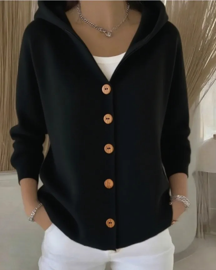 Women's Cashmere Button Knitted Hooded Sweater Cardigan Coat