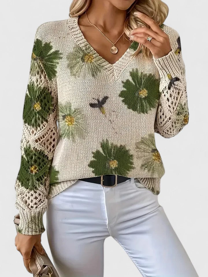 Elegant Sweater with Floral Pattern-wowopig