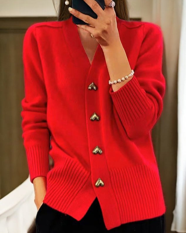 Elegant Cardigan with Heart Buttons-wowopig