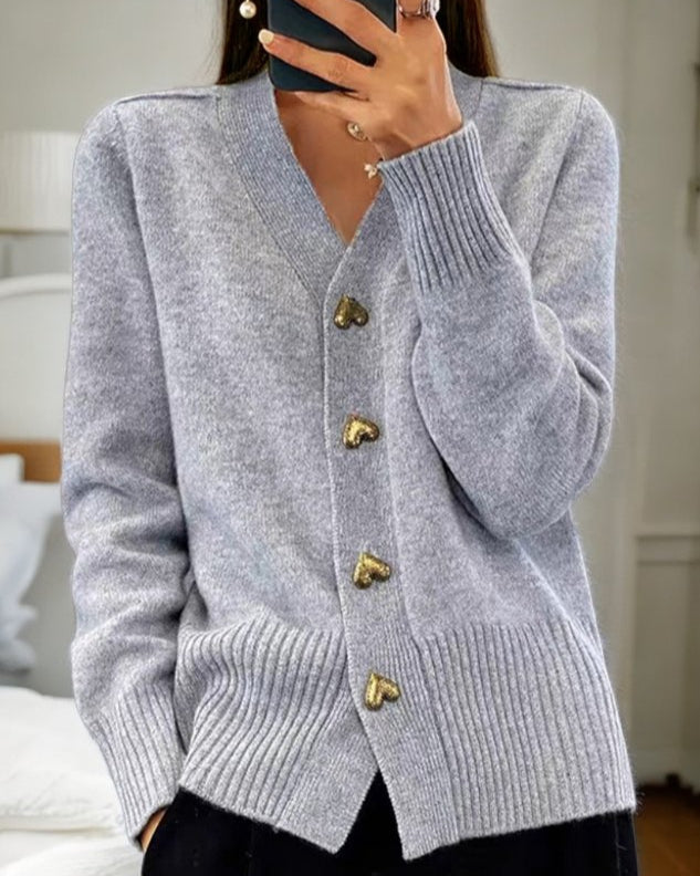 Elegant Cardigan with Heart Buttons-wowopig
