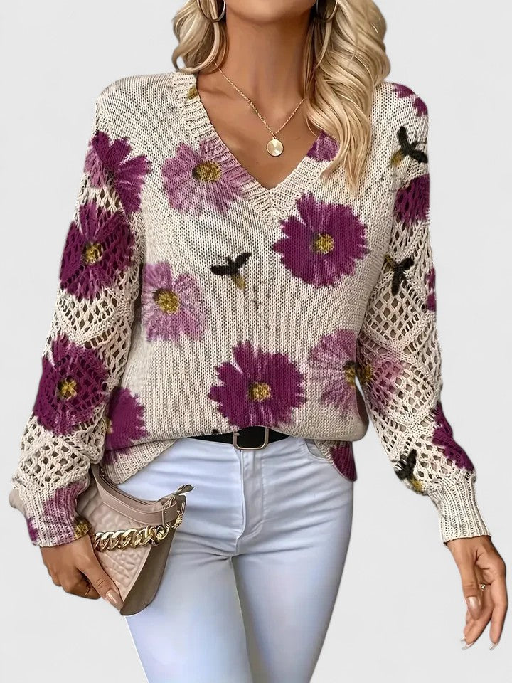 Elegant Sweater with Floral Pattern-wowopig