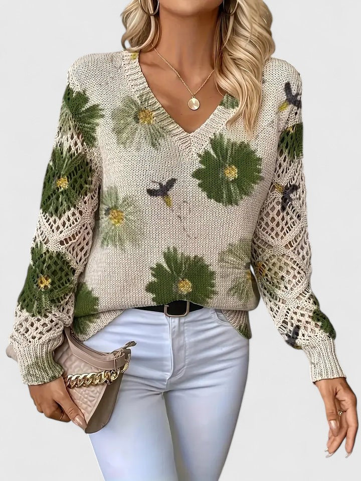 Elegant Sweater with Floral Pattern-wowopig