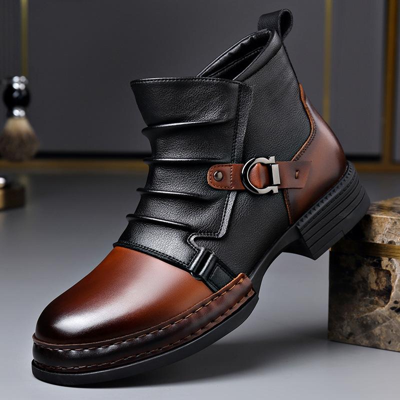 Zapatos casuales de cuero de caña alta para hombre, botas versátiles de moda, zapatos casuales de dos tonos con personalidad, zapatos de moda para las cuatro estaciones, primavera y verano.