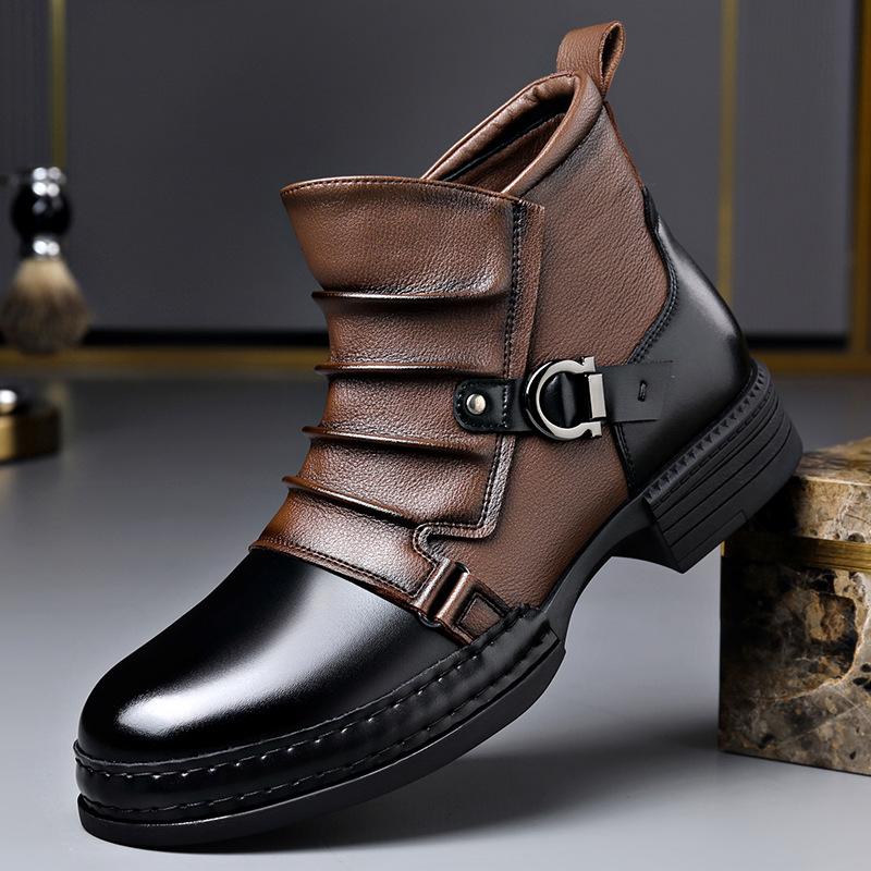 Zapatos casuales de cuero de caña alta para hombre, botas versátiles de moda, zapatos casuales de dos tonos con personalidad, zapatos de moda para las cuatro estaciones, primavera y verano.