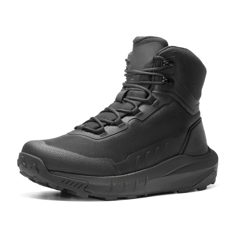 Botas de seguridad y militares de caña alta, color negro, fabricadas con tejido Oxford, forro de malla, cuero vegano y suela de goma ETPU, ideales para actividades al aire libre y trabajos de seguridad para hombres.