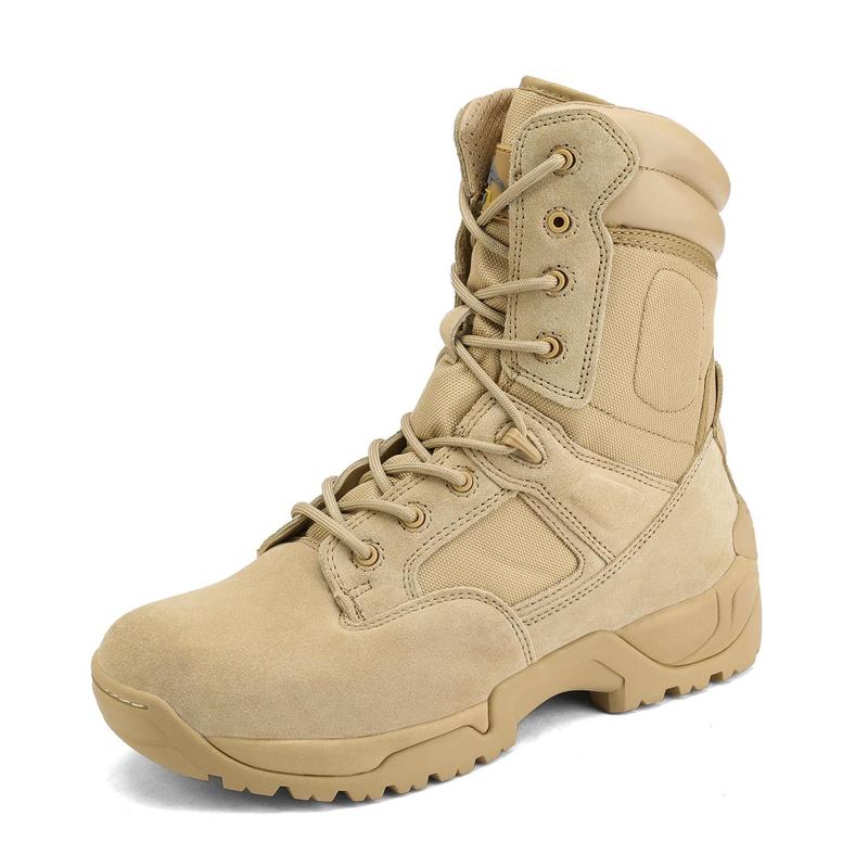 Botas tácticas para hombre de Tactical Research - Piel transpirable y resistente a la abrasión - Calzado de trabajo antideslizante - Puntera redonda - Cierre con cordones y cremallera - Ideales para actividades al aire libre y en interiores en invierno.