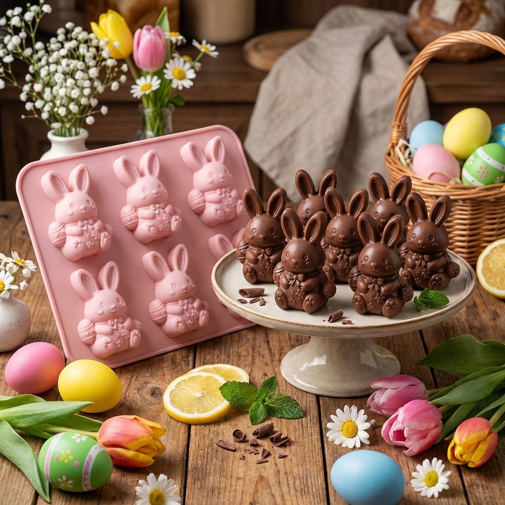 🐰 Cute Easter Bunny Silicone Mold – 6-Cavity 3D Ice Cube & Dessert Mold