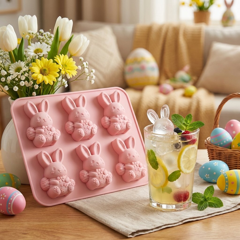 🐰 Cute Easter Bunny Silicone Mold – 6-Cavity 3D Ice Cube & Dessert Mold